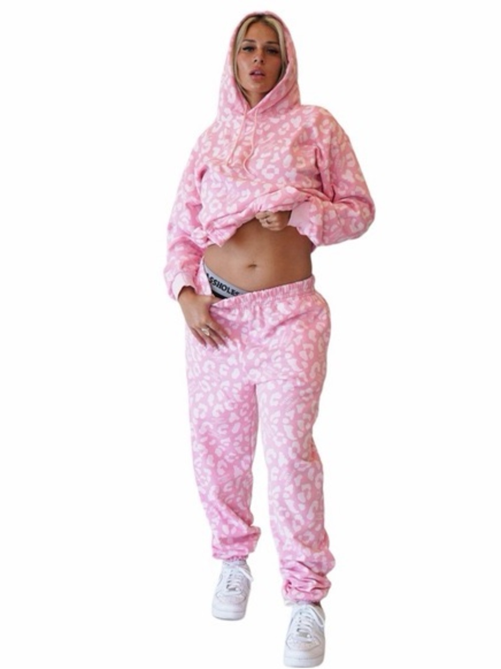 Aholes Live Forever Pink Leopard Print Hoodie & Jogger Set